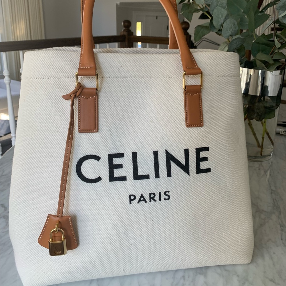 CELINE 2020 Horizontal Canvas Calfskin Cabas Tote